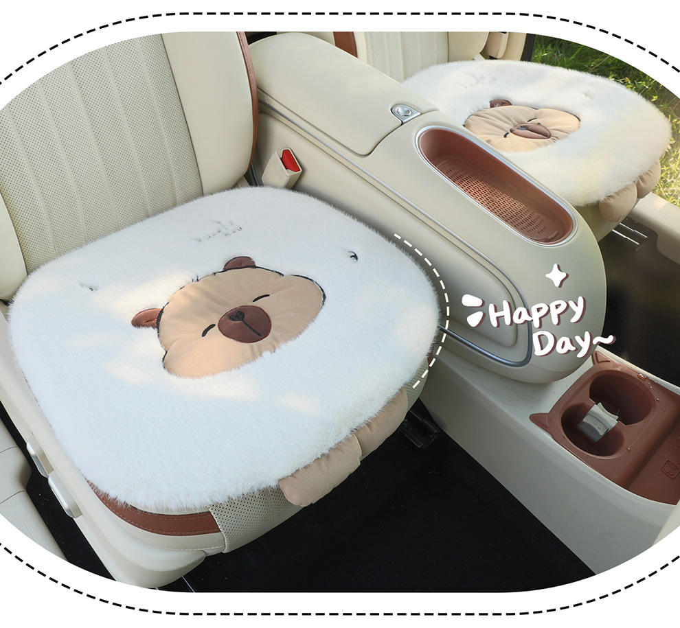 Cartoon Winter Car Seat Cushion Plush Bear Warm Car Supplies Fashionable and Cute Non-Shedding Seat Cushion Three-Piece Set