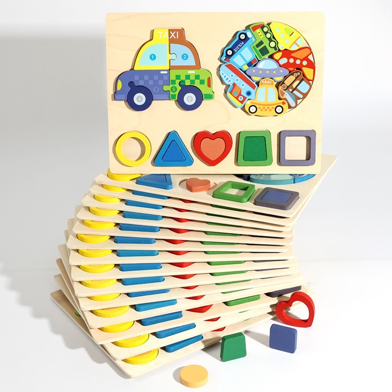 CPC transfronterizo 3 - en - 1 puzzle tridimensional para niños educación temprana forma geométrica cognición animal puzzle juguete de madera