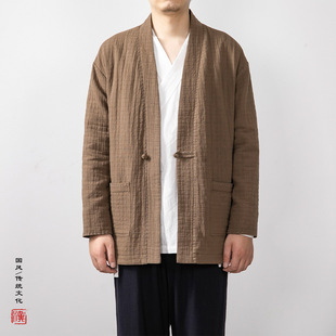 2024 Autumn and Winter New Chinese Style Men's Cotton and Linen Vintage Buckle Hanfu New Chinese Style Men's Trendy Robe Cardigan