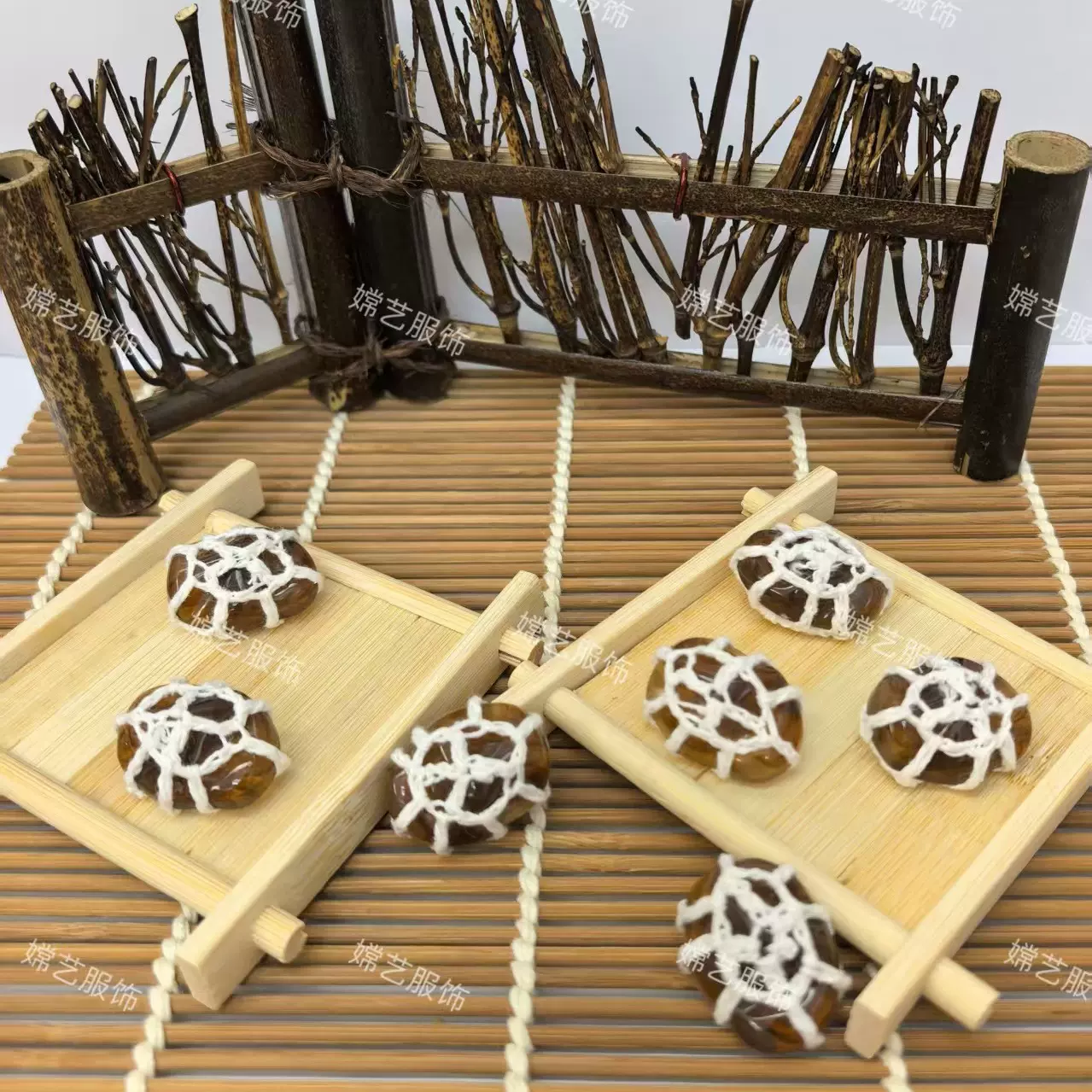 手工钩针棉线网兜包石头树脂扣外套鞋帽大衣毛衣开衫大衣服装辅料