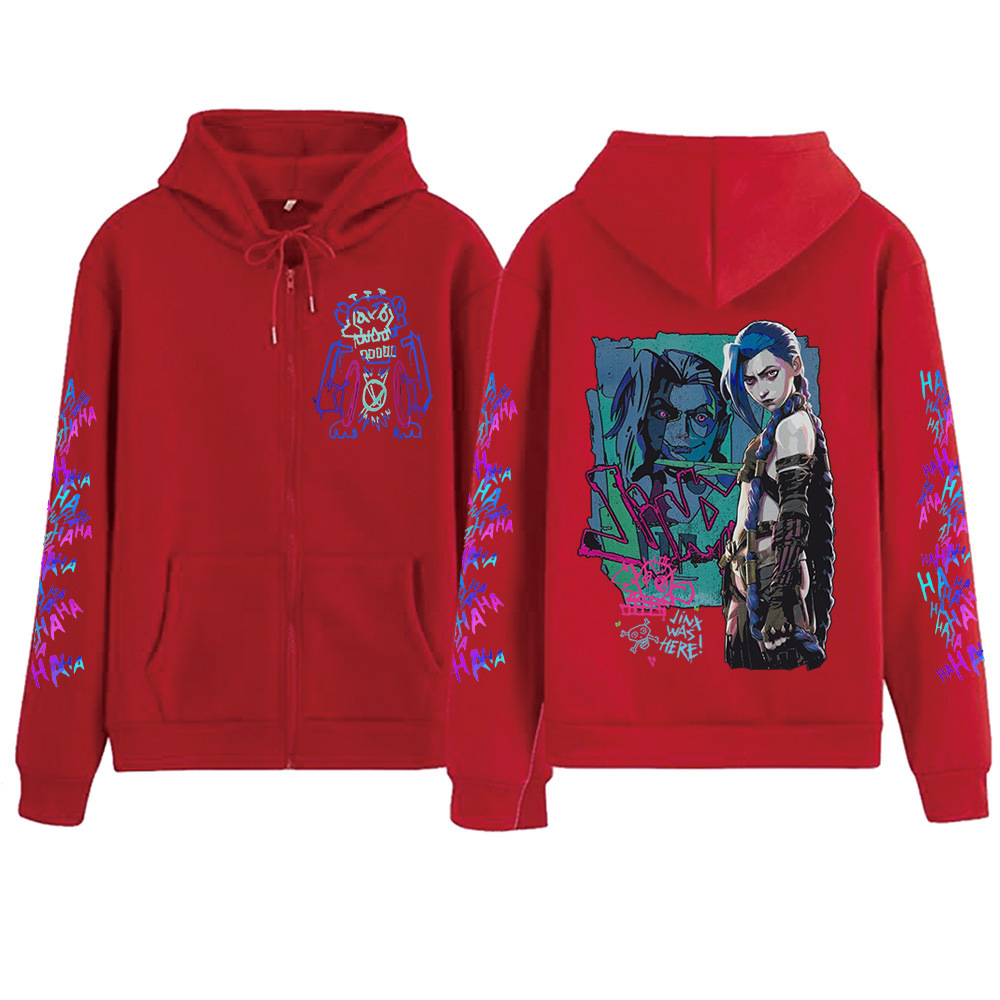 Hot Anime Jinx-Arcane Zipper Hoodie Harajuku Pullover Tops