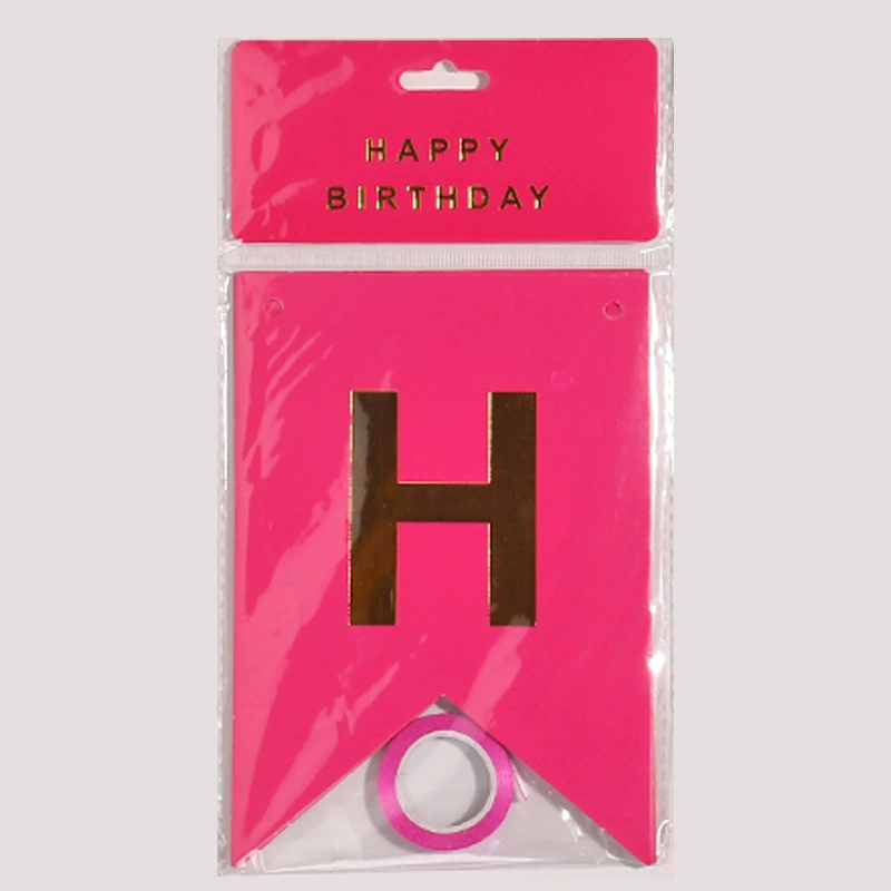 Индивидуальный многоформатный подвесной флаг «Happy Birthday», английские буквы, позолоченные