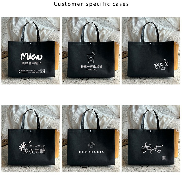 Bolsa de mano no tejida de hebilla negra clásica bolsa de tienda de ropa LOGO personalizada bolsa de embalaje de compras