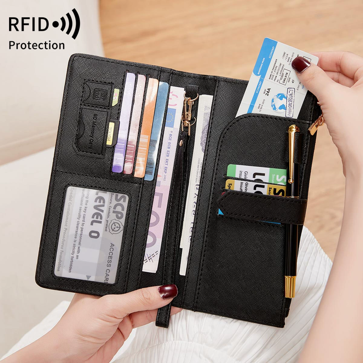 Кошелек — RFID-антиугон паспортный держатель, универсальный органайзер для документов и карт, застежка на запястье