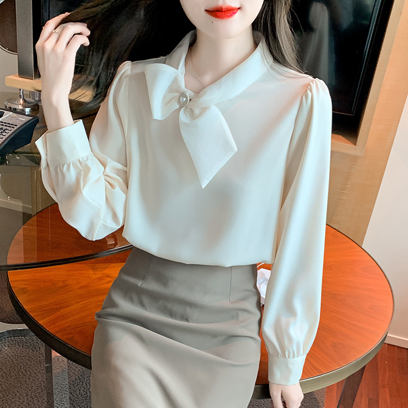 Spring elegant shiffon design long-sleeve with bow