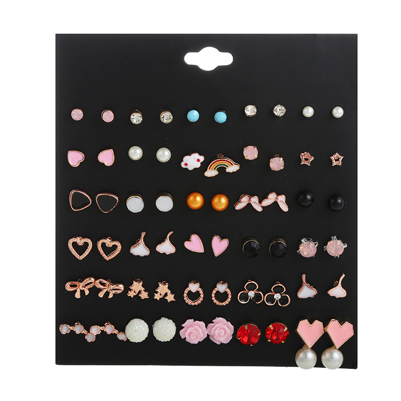 Korean 30 Pairs Flower Heart Geometric Earrings Set Wholesale Nihaojewelry display picture 6