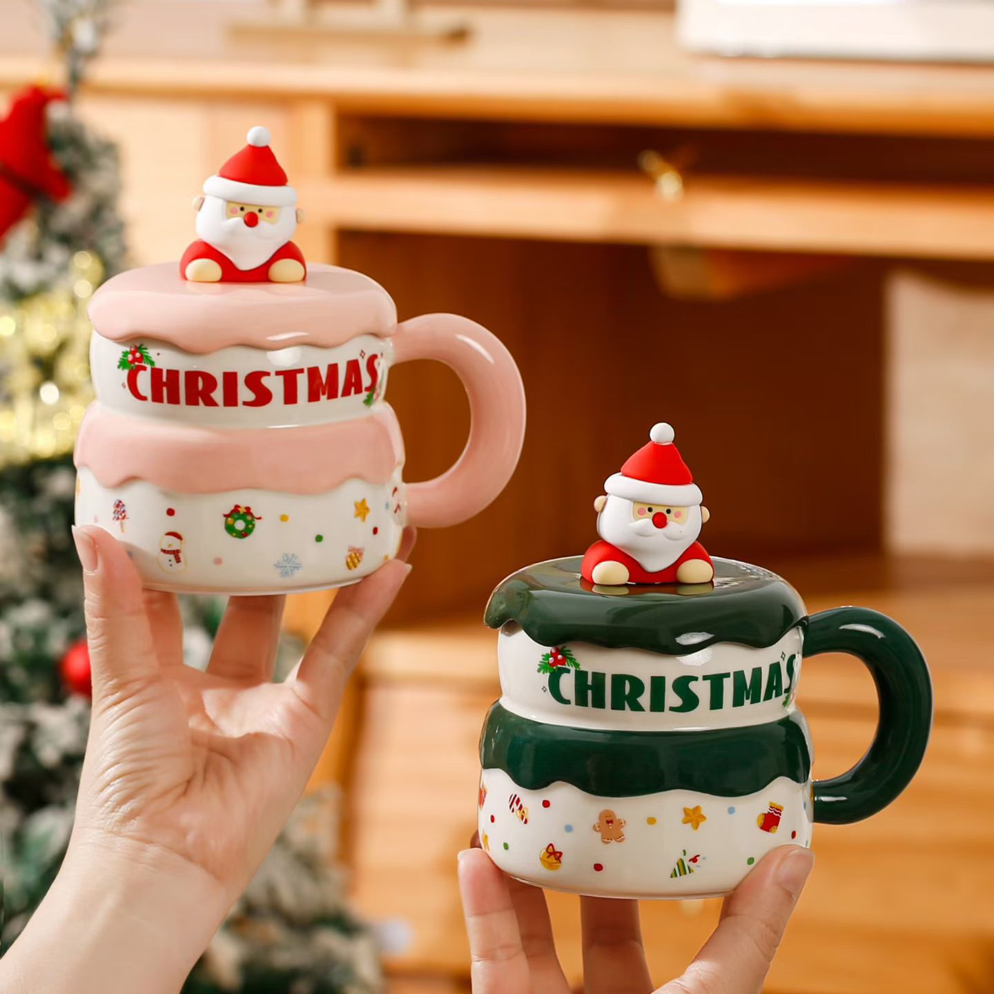 Personalidad creativa Santa taza con tapa de cerámica encantadora taza de agua para beber taza de café de regalo de alto valor transfronterizo