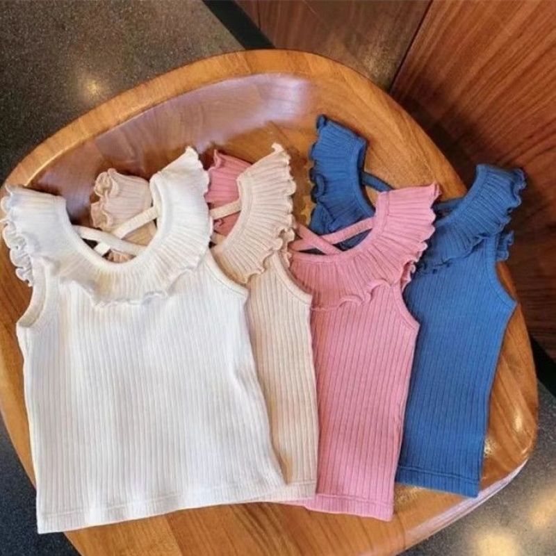 Summer New Children's Little Girl Vest with Ruffled Edges, Fashionable and Versatile Trendy T-Shirt for Young Children