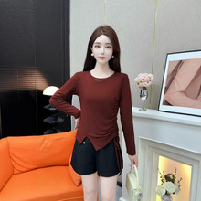 法式收腰别致打底衫女设计感短款抽褶小衫春季纯欲减龄修身上衣潮