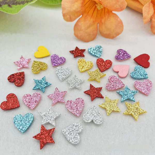 Heart-Shaped Star Patches, Glitter Non-Woven Fabric, Hair Accessory Materials and Accessories, Plum Blossom Non-Woven Fabric Patches