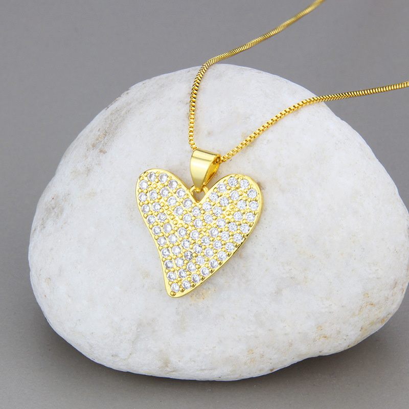 Wedding, Travel Occasion Fashion Simple Full Diamond Love Zirconium Copper Pendant Necklace