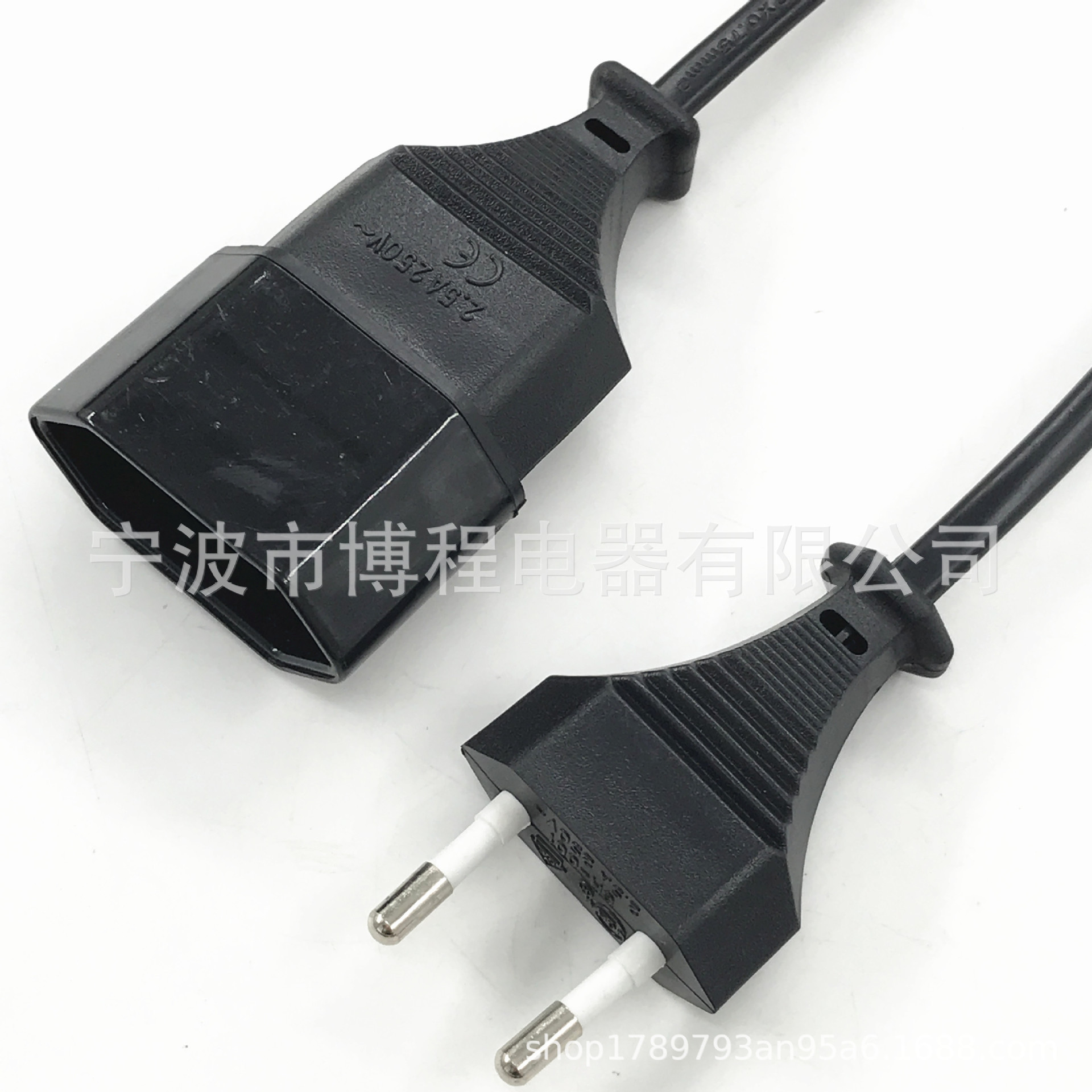 欧洲两芯对插电源线2芯01插头电源线两芯欧规防水对插电源连接线