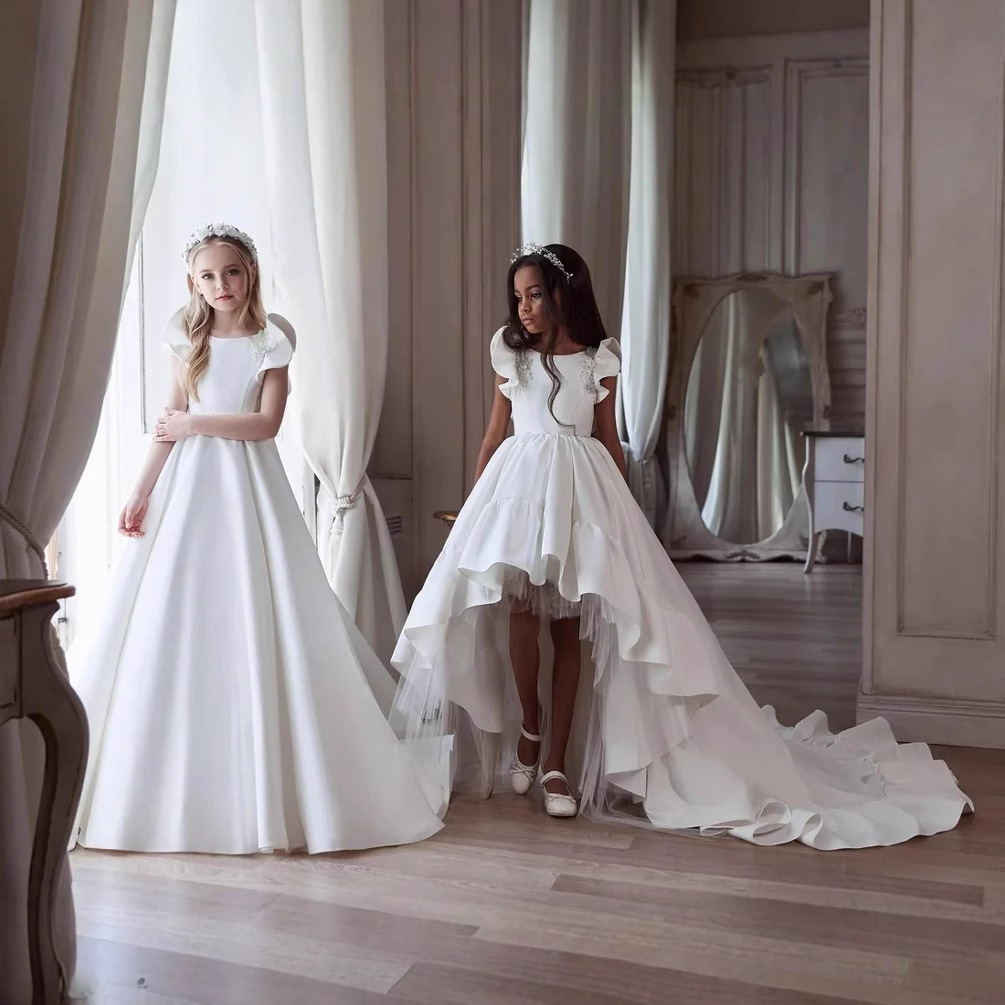 White Evening Dress with Trailing Tutu Skirt Sleeveless for Girls - Birthday Performance Host Catwalk Polyester Casual Dress_voghion.com