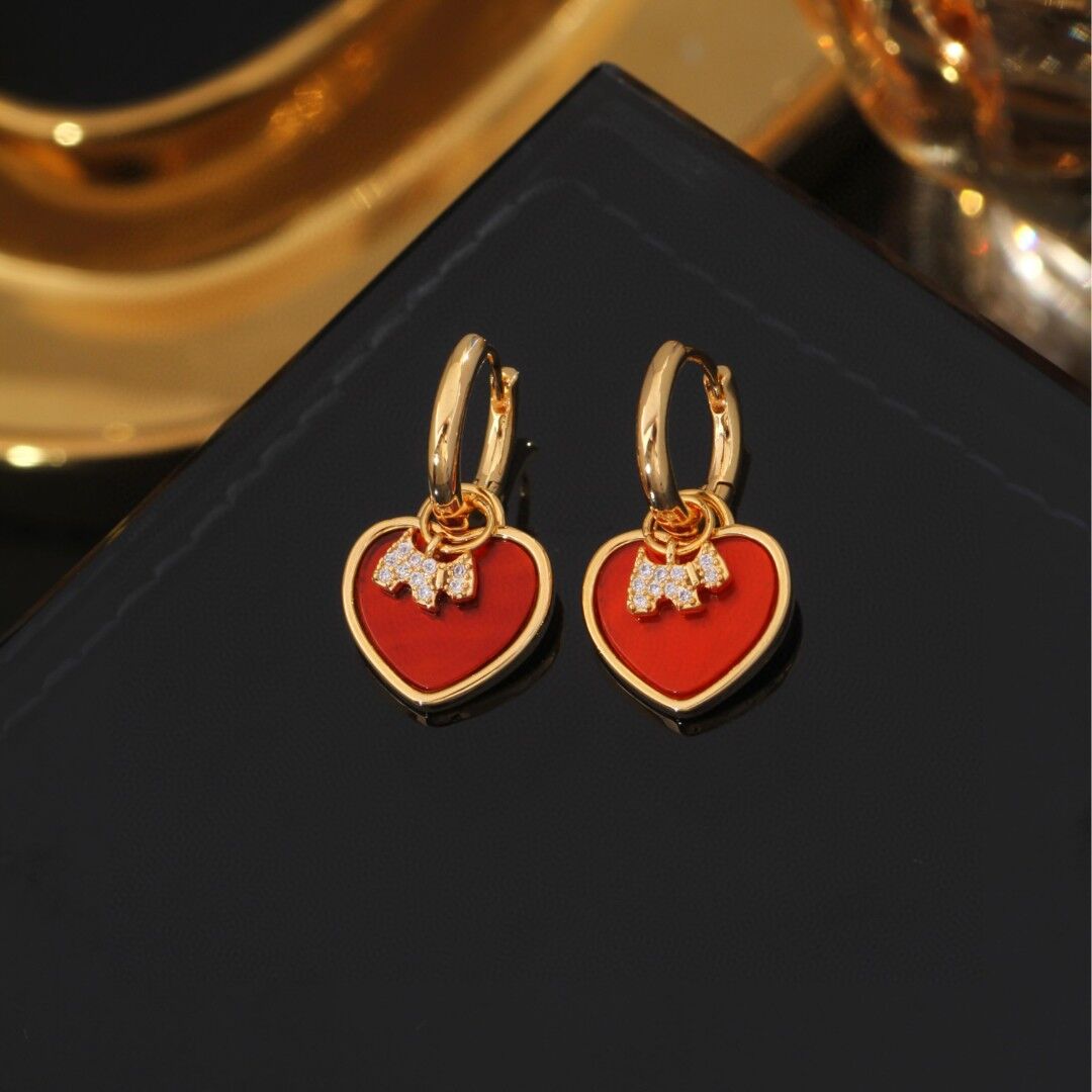 《高版本不掉色18k金厚度0.05+電泳+拋數++4》紅色桃心小狗耳環