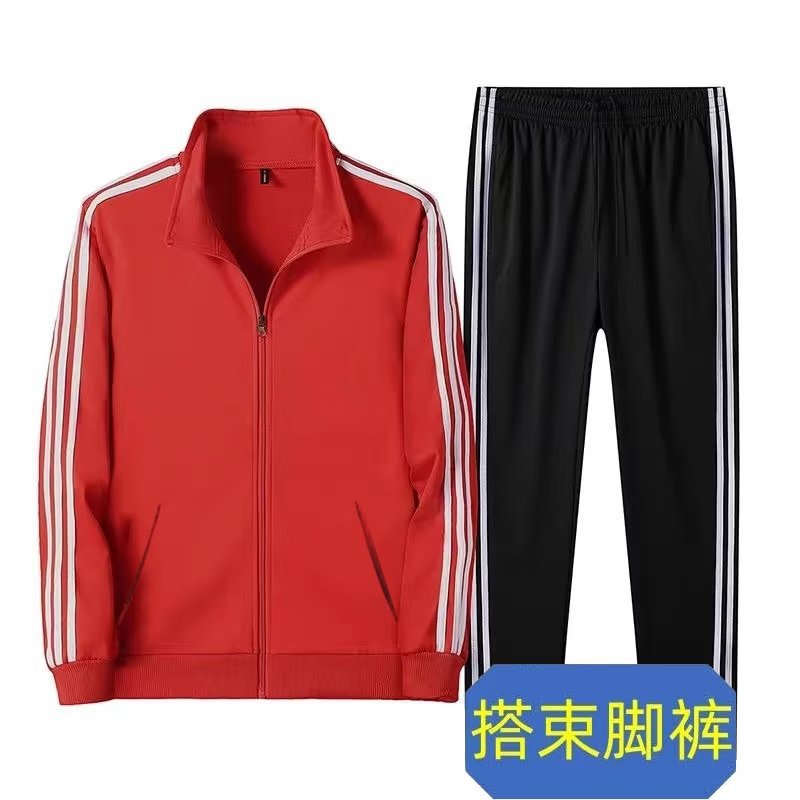 Primavera y otoño chaqueta delgada ropa deportiva para hombres ocio tres barras juego de camisetas de correr al aire libre dos tres piezas juego