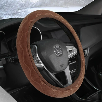 plush warm non-slip short plush – Steering wheel cover - striped-coffee-38cm