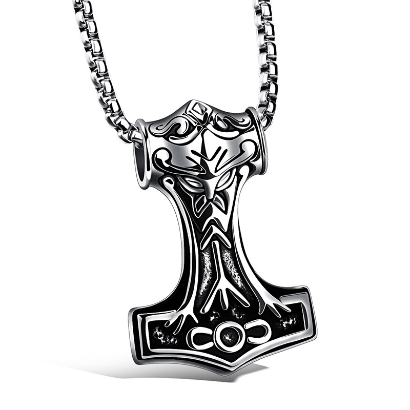 2023 New Personalized Thor Hammer Pendant, Dominant Men's Titanium Steel Necklace, Tall and Exquisite Jewelry_voghion.com