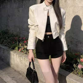 美式时尚皮衣外套女短款洋气春秋新款简约修身机车服皮夹克新品款