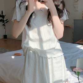 甜美休闲蕾丝边莫代尔睡衣女夏季温柔花边短袖短裤外穿家居服套装