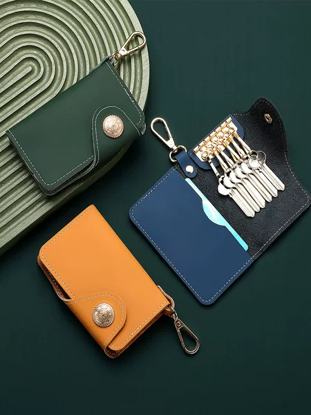 New pure color simple leather keychain creative men's and women's car multi-functional waist bag card bag coin purse