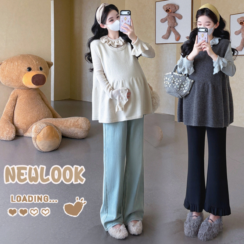 New 2026 Fall/Winter Korean-style maternity sweater vest + lace-up top maternity two-piece set New 2026 Fall/Winter Korean-style maternity sweater vest + lace-up top maternity two-piece set