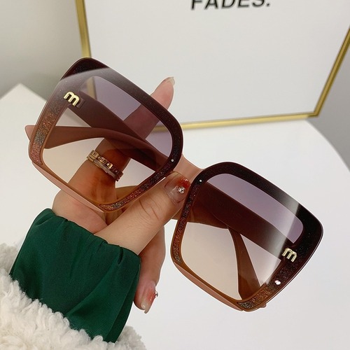 24 New Large Frame Sequined Sunglasses Women's Trendy Fashion Anti-UV Sunglasses Internet Celebrities Same Style Sunglasses
