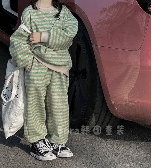 春秋网红炸街洋气男女童条纹卫衣卫裤休闲两件套套装儿童韩国童装|undefined