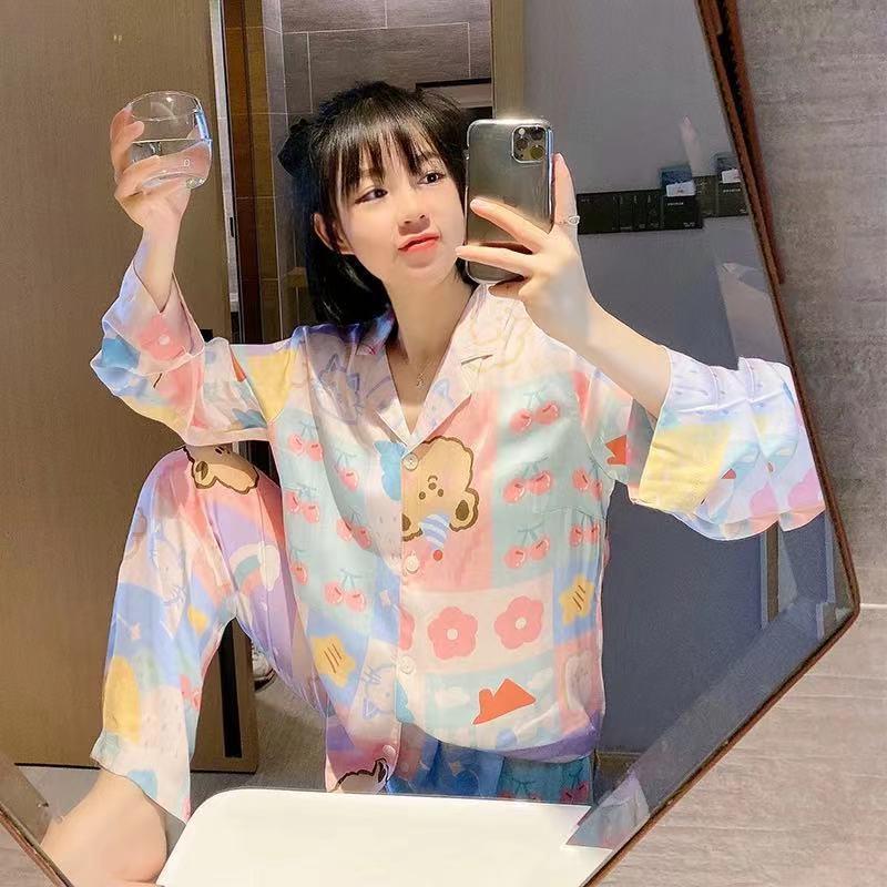 2025 otoño nuevo estilo pantalones de manga larga lindo pijamas de perro pequeño japonés suelto traje de servicio a domicilio casual primavera