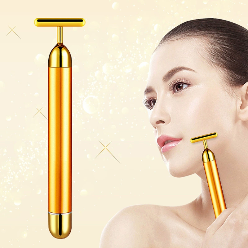 Золотая бейсболка 24K золотой стержень для красоты, массажер лица для похудения, 24K золотое V-лицо