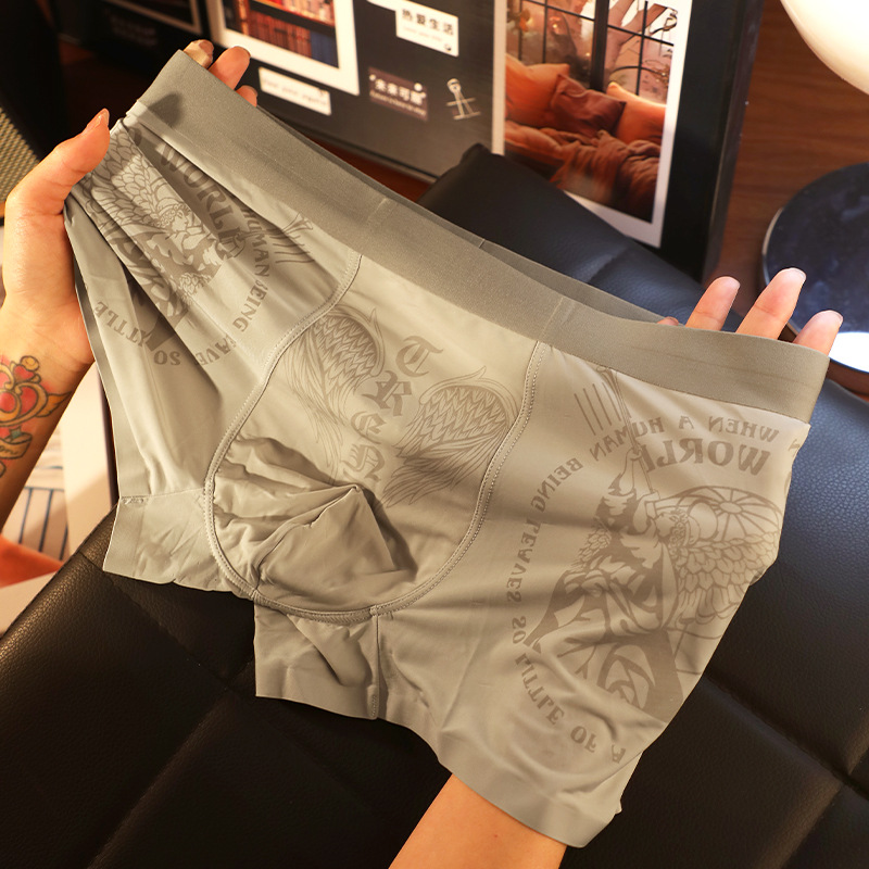 Calzoncillos de seda de hielo para hombre, calzoncillos bóxer de tendencia de primavera 7A, antibacteriano, transpirable y cómodo, calzoncillos deportivos sueltos de cintura media
