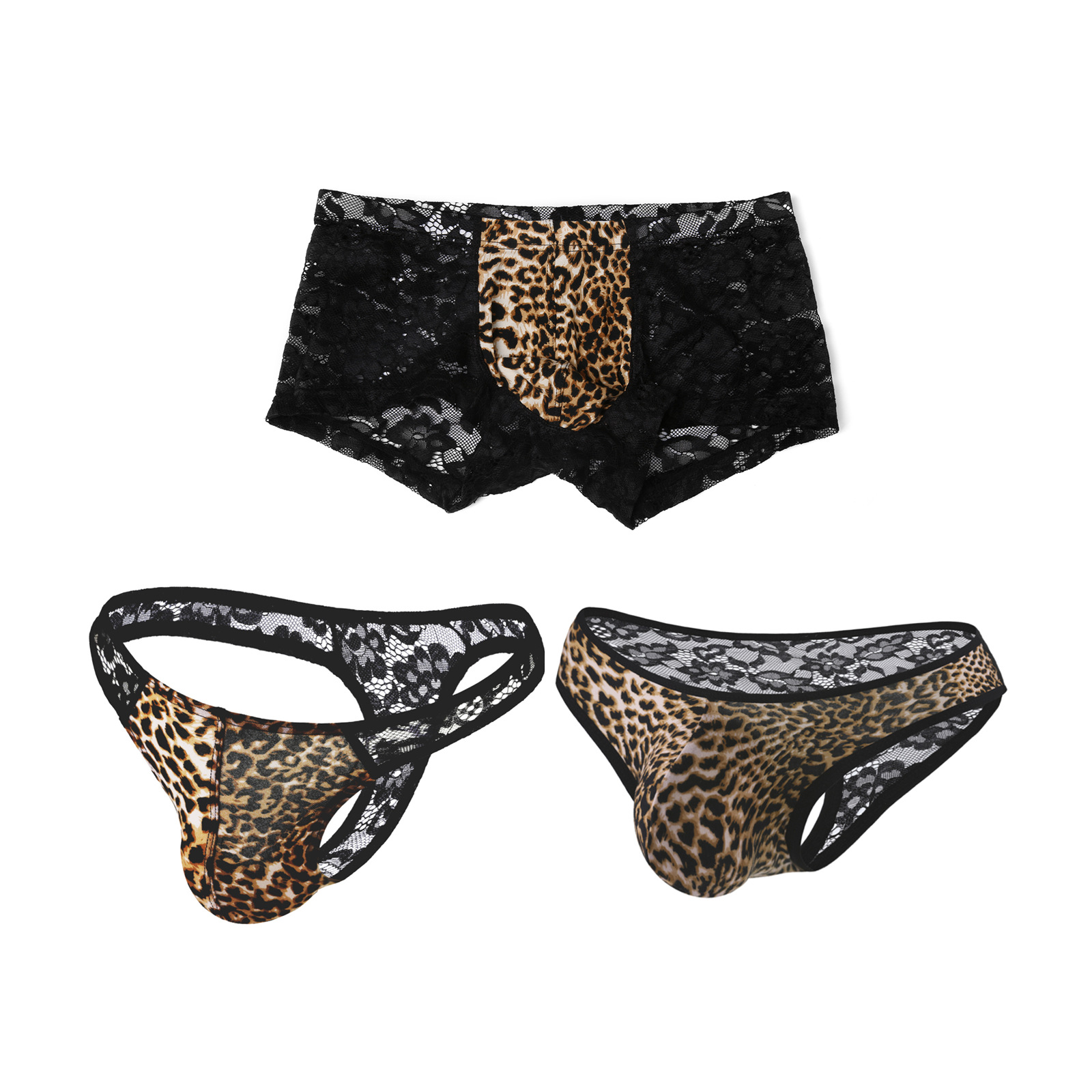 Sous-vêtements pour hommes, string ultra-sexy en dentelle imprimée léopard, lingerie érotique charmante et sexy_voghion.com