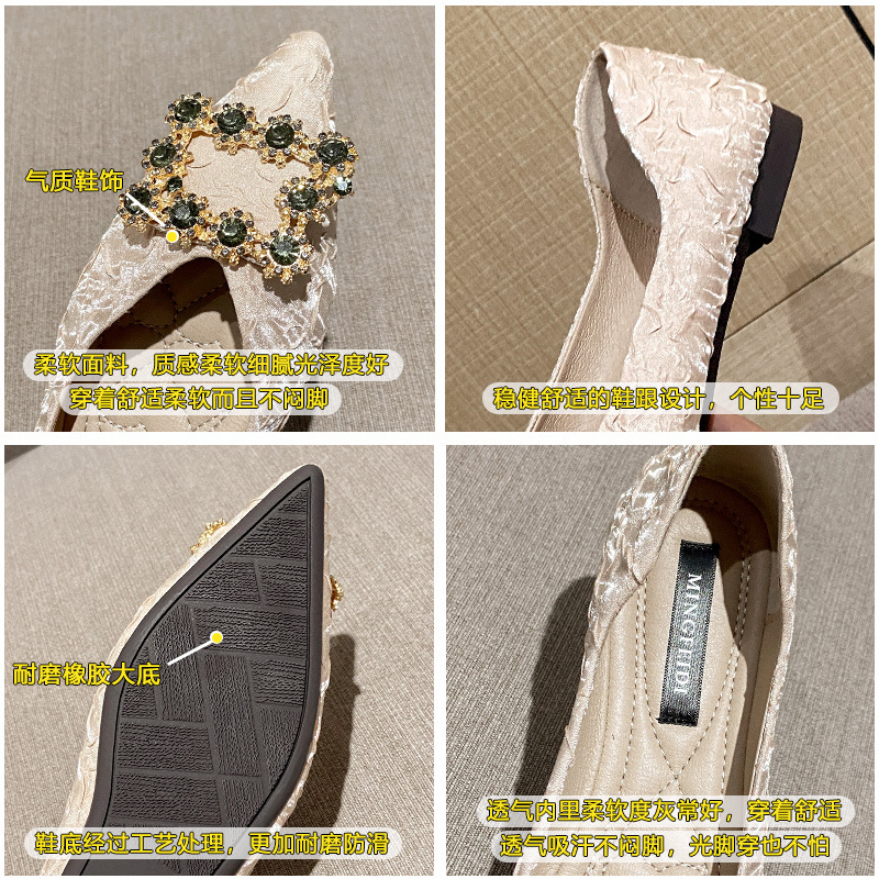 2023 primavera nuevo Internet Celebrity zapatos planos de corte bajo del todo el Partido mujeres punta puntiaguda estilo Chanel zapatos de una sola capa de fondo suave más el tamaño de los zapatos de las mujeres 43 image 6