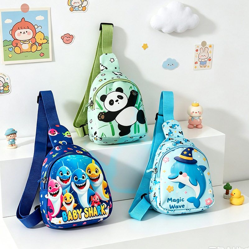 Small children's crossbody backpack, cartoon design, suitable for kindergarten, can hold books, snacks, and toys, sold in bulk starting from one piece