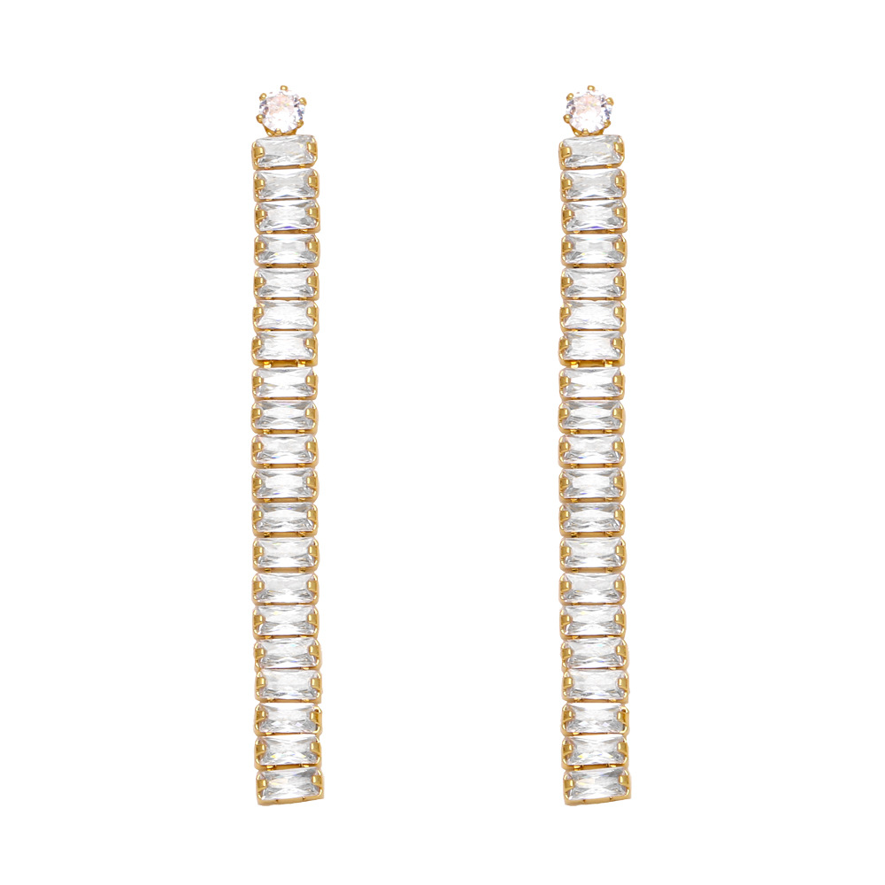 fashion contrast color zircon earrings long tassel copper drop earrings