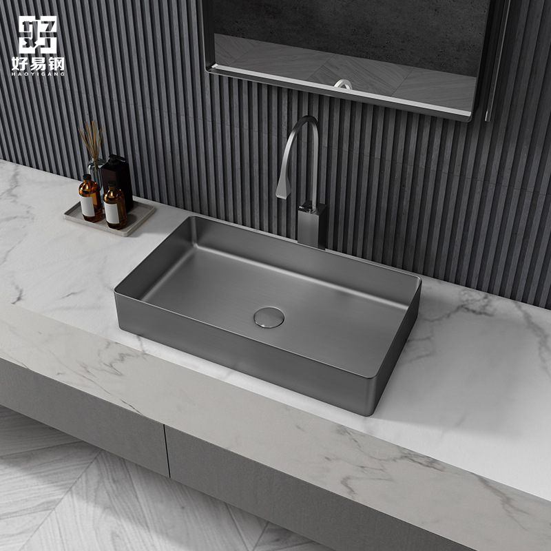 Rectangular Black Stainless Steel Countertop Basin Metal Wash Basin Household Bathroom Classy Wash Basin Single Basin