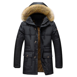 fleece-lined inner coat for middle-aged and elderly father with fur collar winter cotton-padded jacket men's cotton-padded jacket plus size fleece-lined thickened mid-length