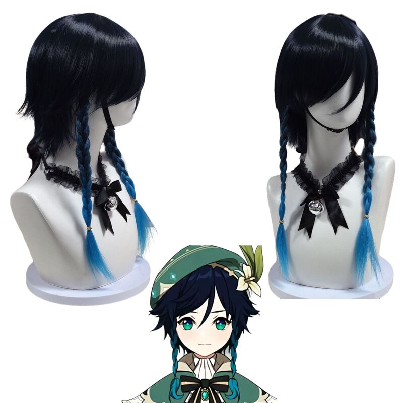 Original God Wendy Anime Wig Venti Blue and Black Gradient Braid Anti-warped Anime cosplay Wig Original God Wendy Anime Wig Venti Blue and Black Gradient Braid Anti-warped Anime cosplay Wig