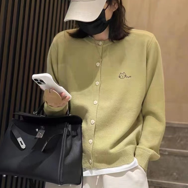 小猫刺绣针织开衫外套女春秋新款时尚休闲减龄圆领毛衣外搭上衣潮|undefined