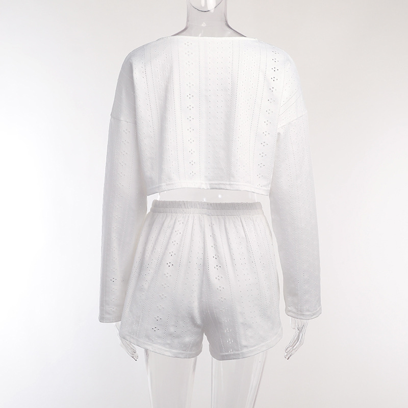 Autumn Ladies Simple Slim Fit Loose Pullover Top Shorts Set