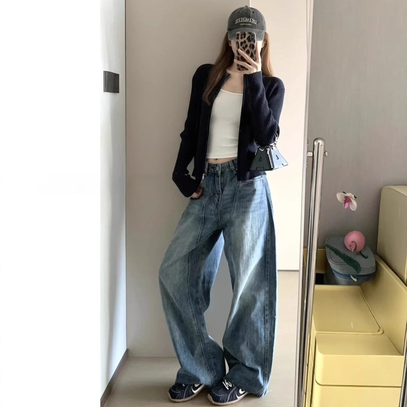 American Retro Wide-Leg Jeans for Women, 2026 Spring New High-Waisted Loose Slimming Straight-Cut Scythe Pants American Retro Wide-Leg Jeans for Women, 2026 Spring New High-Waisted Loose Slimming Straight-Cut Scythe Pants