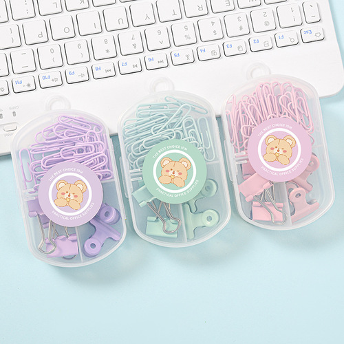 Creative paper clip long tail clip binding combination cute student stationery paper clip round head clip ticket clip stationery set