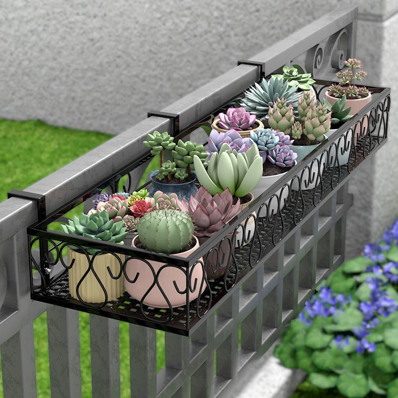 Iron art pylons square double-deck Railing Flower trellis balcony Flower trellis suspension Flower pot Windowsill window Flowerpot holder Hanging type