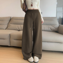 女装秋冬棉加绒遮肉抽绳蚂蚁裤子高腰垂顺直筒休闲小个子显高卫裤