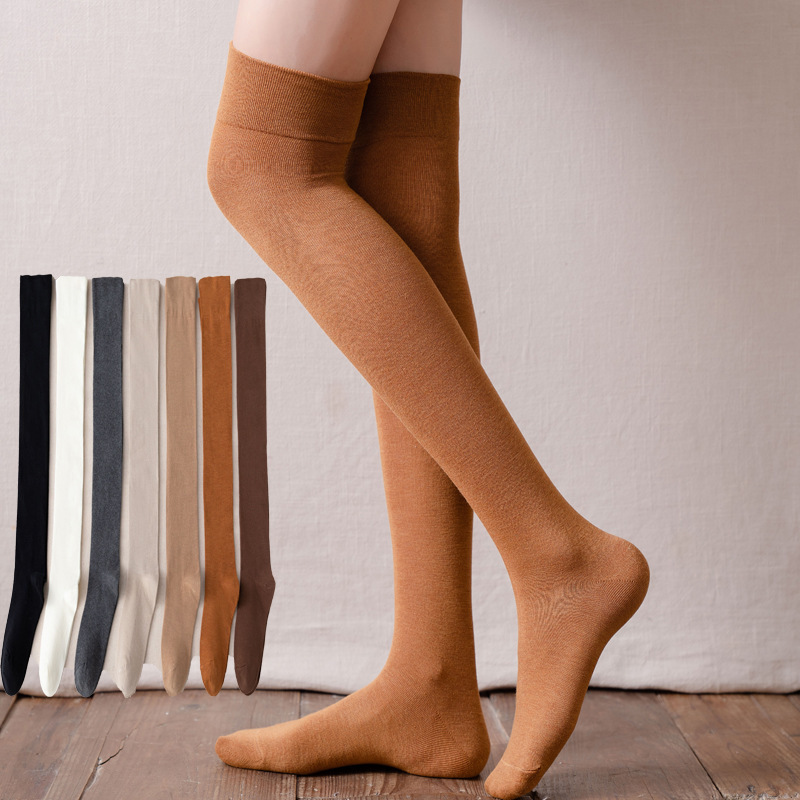 Over-the-knee socks solid color spring and summer women's socks solid color Japanese Joker slim long tube knee socks manufacturers wholesale Zhuji socks