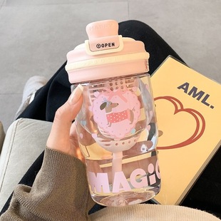 Cute Water Cup for Girls with Good Looks, Large Capacity, Double Drinking Plastic Straw Cup, Coffee Cup, Student Portable Tea Cup
