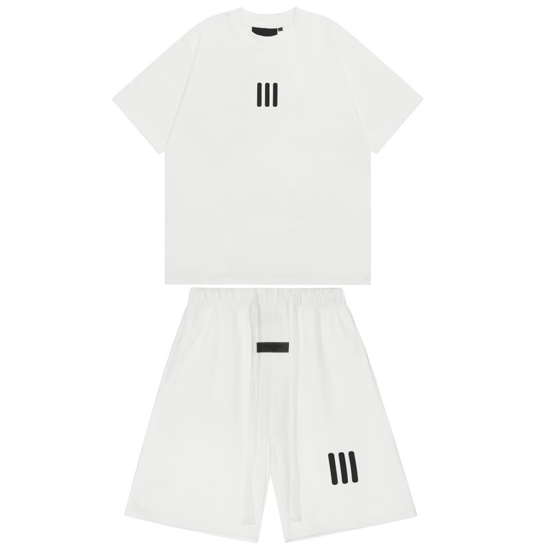 FOG de doble línea ESSENTIALS letras de silicona estéreo flocado de manga corta pantalones cortos deportivos casuales de la calle para hombres y mujeres de moda