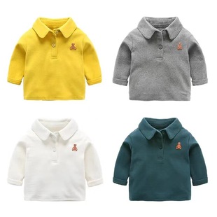 Polo Shirt Boy's 2023 New Spring and Autumn Handsome Children's Lapel Base Shirt Baby White Top Baby Inner Shirt