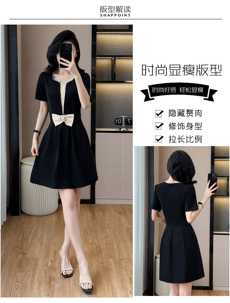 Váy đen suông midi cỡ lớn mùa hè che khuyết điểm tôn dáng — màu đen chi tiết 3
