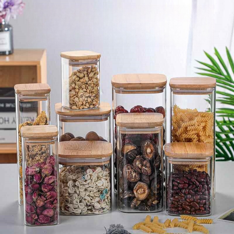 Square Glass Sealed Jar Wenwan Walnut Bracelet Tangerine Peel Agarwood Display Glass Jar Bamboo Lid Grains Collection Square Glass Sealed Jar Wenwan Walnut Bracelet Tangerine Peel Agarwood Display Glass Jar Bamboo Lid Grains Collection