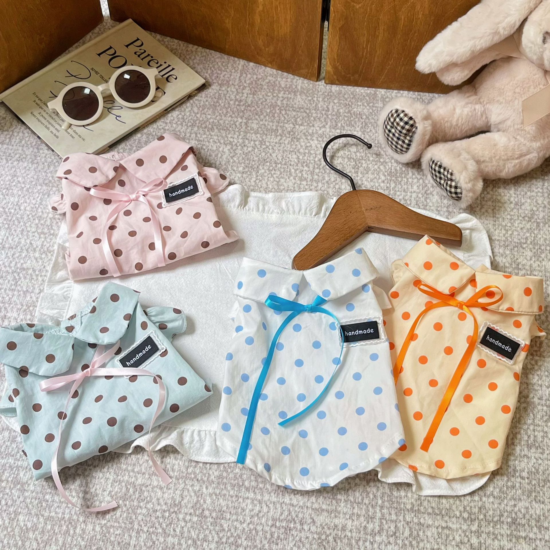 狗狗衣服夏季波点飞袖开衫纯棉居家服猫咪泰迪比熊小型犬服装批发